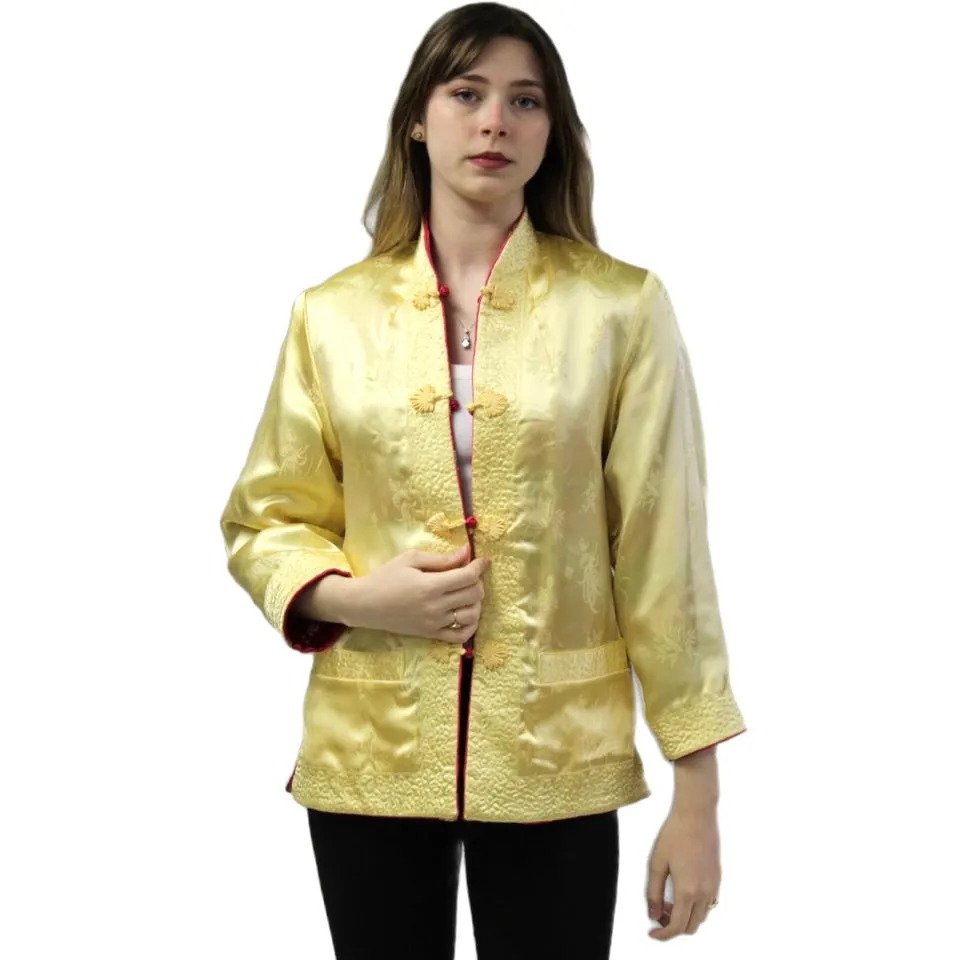Vintage Pink/Yellow Satin Reversible Damask Jacket 1950s S/M Japan