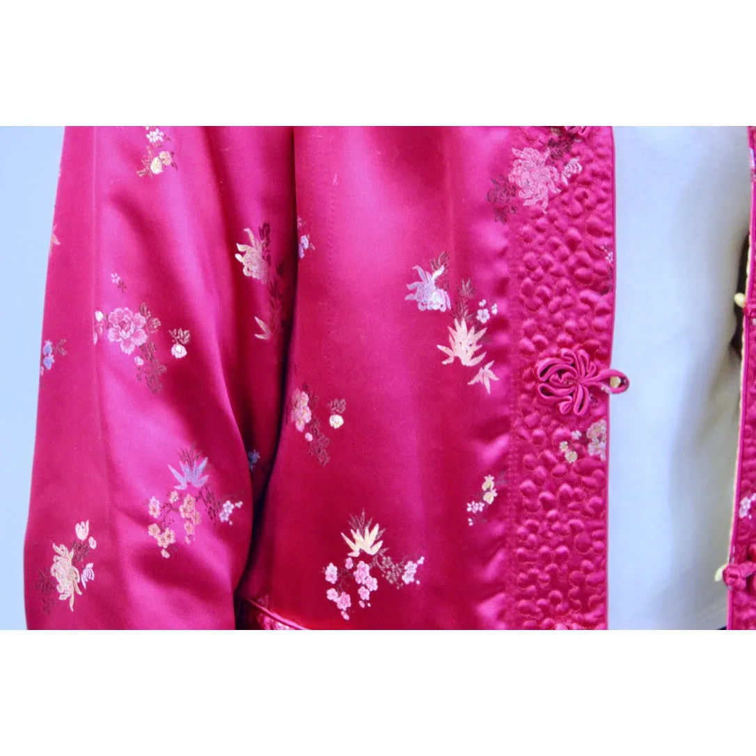 Vintage Pink/Yellow Satin Reversible Damask Jacket 1950s S/M Japan