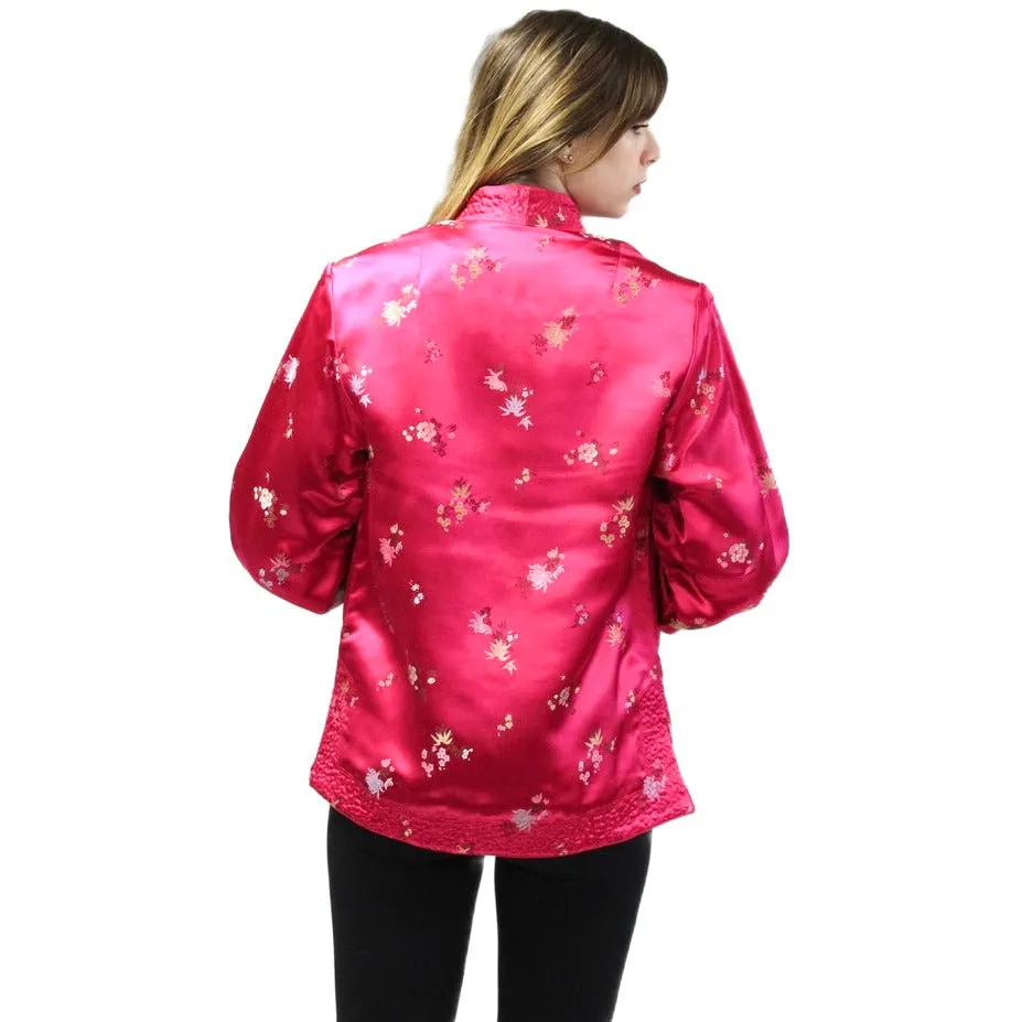 Vintage Pink/Yellow Satin Reversible Damask Jacket 1950s S/M Japan