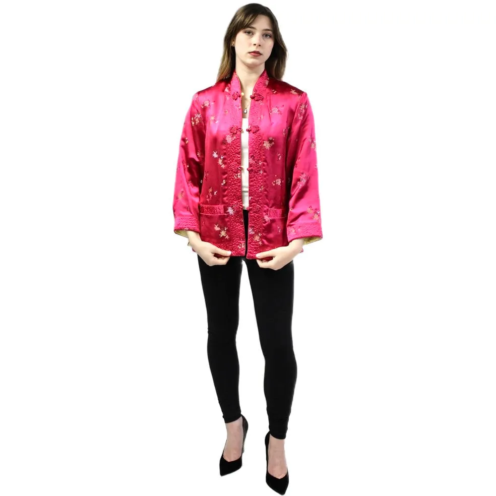 Vintage Pink/Yellow Satin Reversible Damask Jacket 1950s S/M Japan