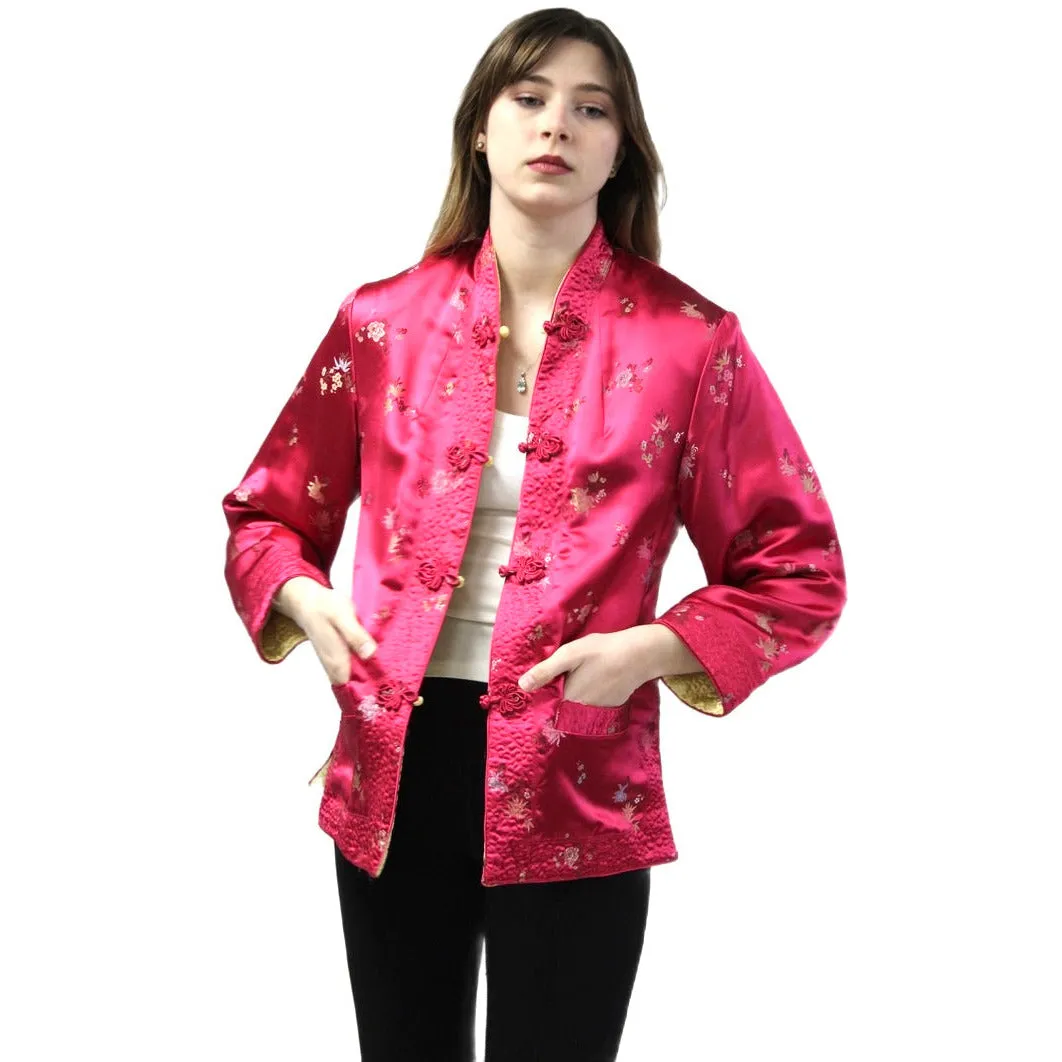 Vintage Pink/Yellow Satin Reversible Damask Jacket 1950s S/M Japan