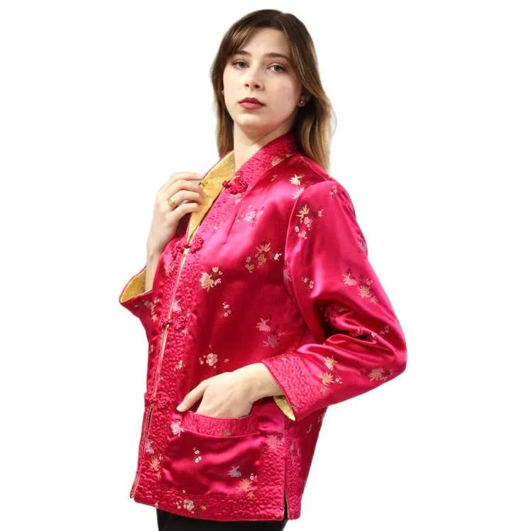 Vintage Pink/Yellow Satin Reversible Damask Jacket 1950s S/M Japan