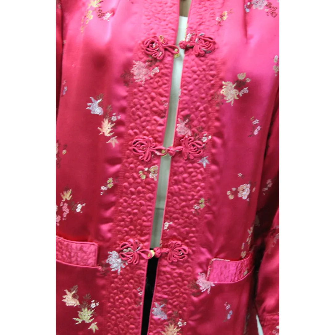 Vintage Pink/Yellow Satin Reversible Damask Jacket 1950s S/M Japan