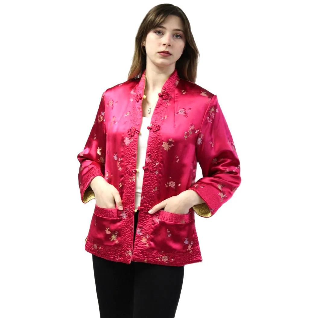 Vintage Pink/Yellow Satin Reversible Damask Jacket 1950s S/M Japan