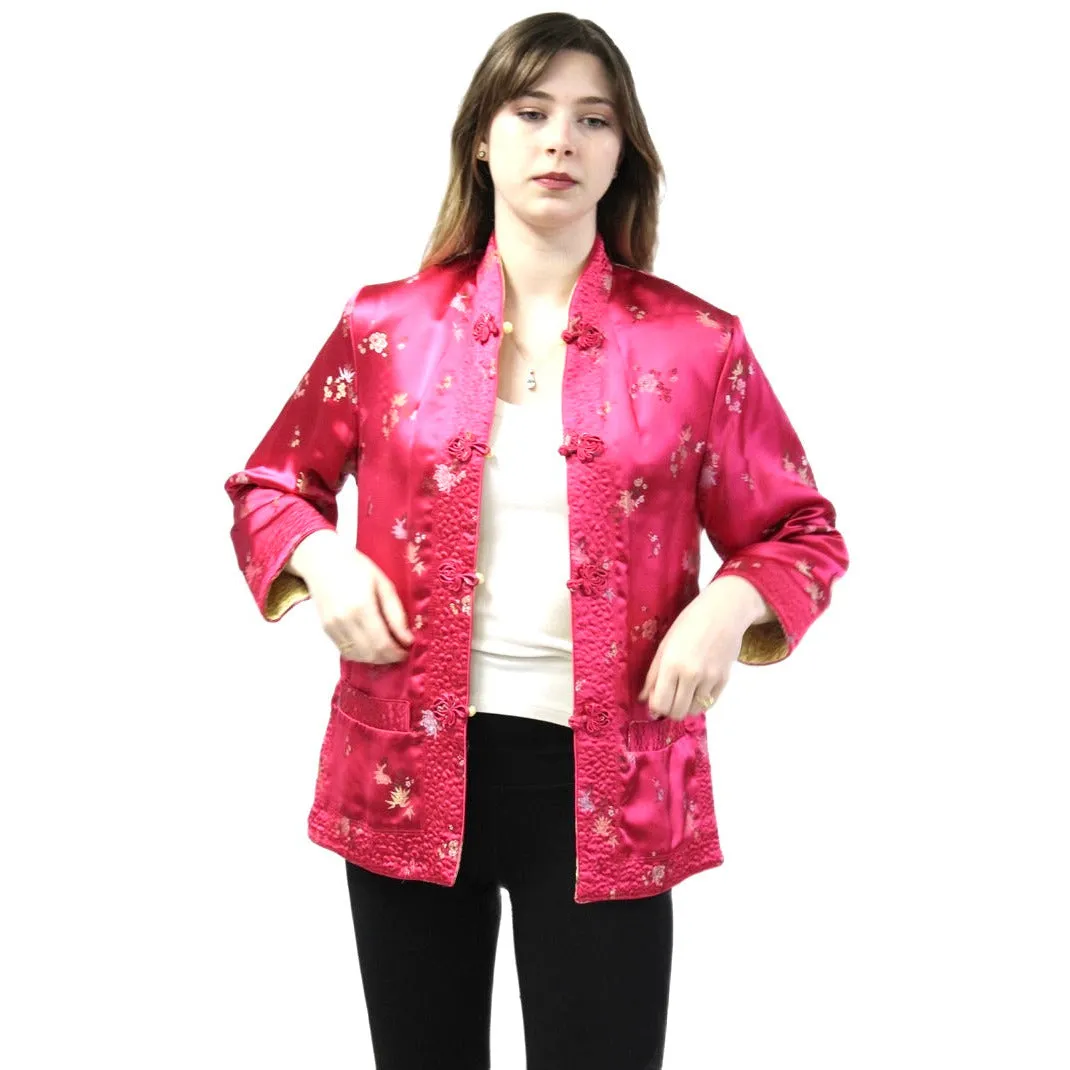 Vintage Pink/Yellow Satin Reversible Damask Jacket 1950s S/M Japan