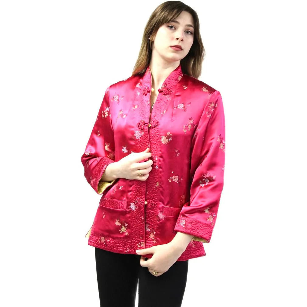Vintage Pink/Yellow Satin Reversible Damask Jacket 1950s S/M Japan