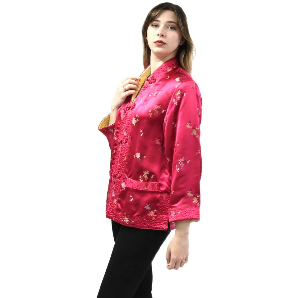 Vintage Pink/Yellow Satin Reversible Damask Jacket 1950s S/M Japan