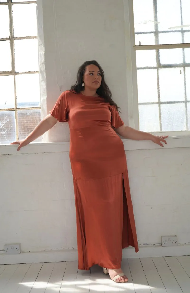 Viscose Satin Swatch in Terracotta