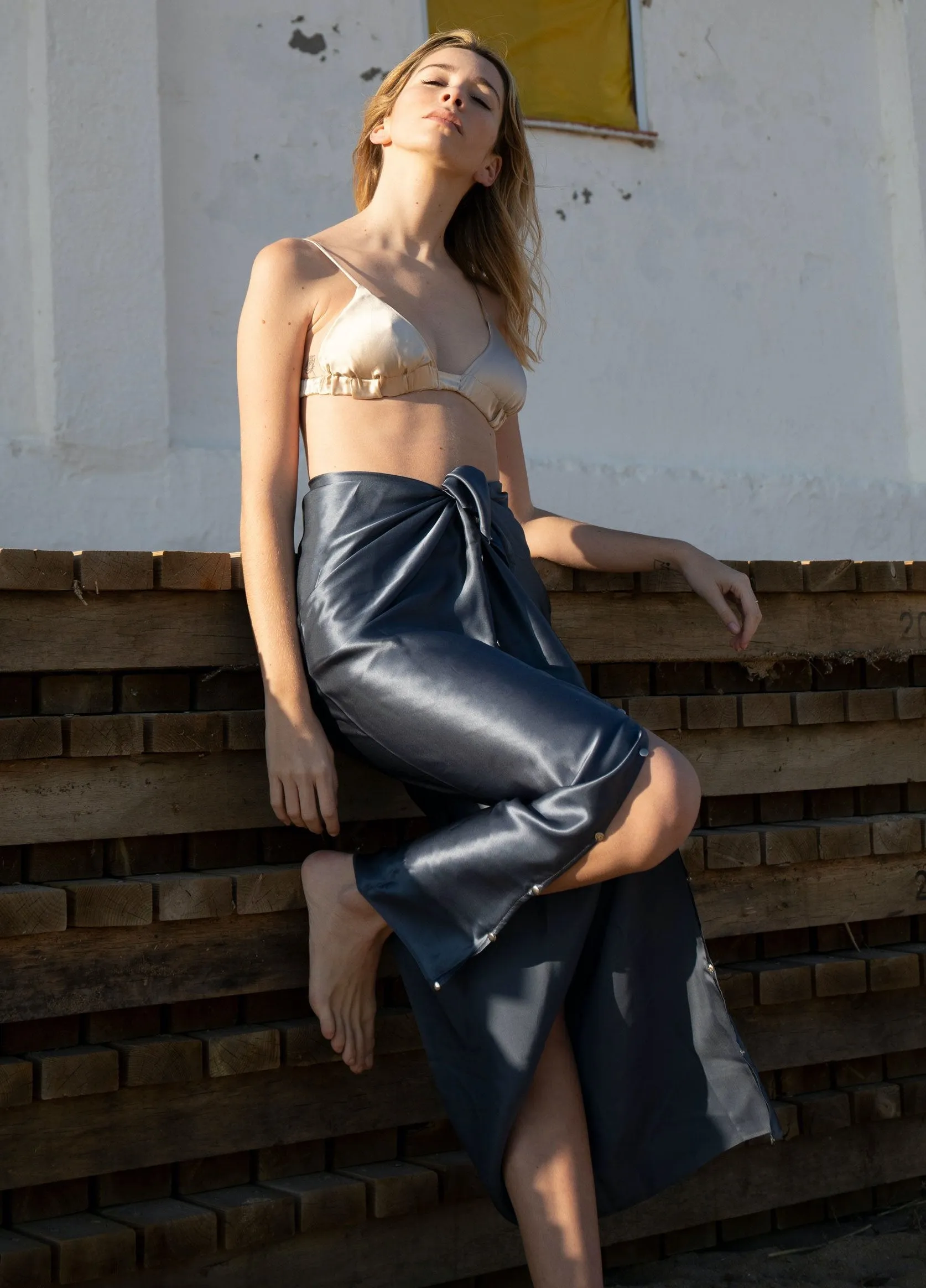 Washed Silk Body Wrap In Black