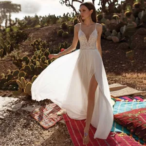 Wedding Dress Chiffon Spaghetti Straps Beach Bridal Gown