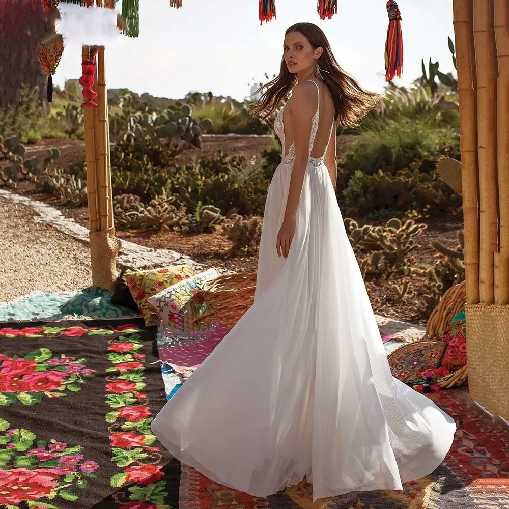 Wedding Dress Chiffon Spaghetti Straps Beach Bridal Gown