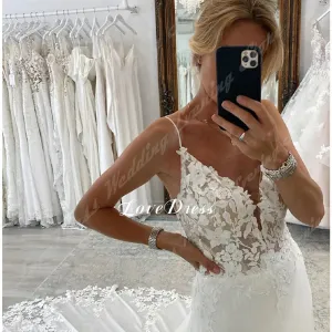 Wedding Guest Dresses: V Neck Wedding Dresses Lace Appliques Backless A-Line