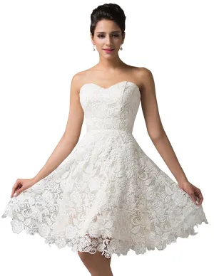 White Lace Short Bridal Prom Gown