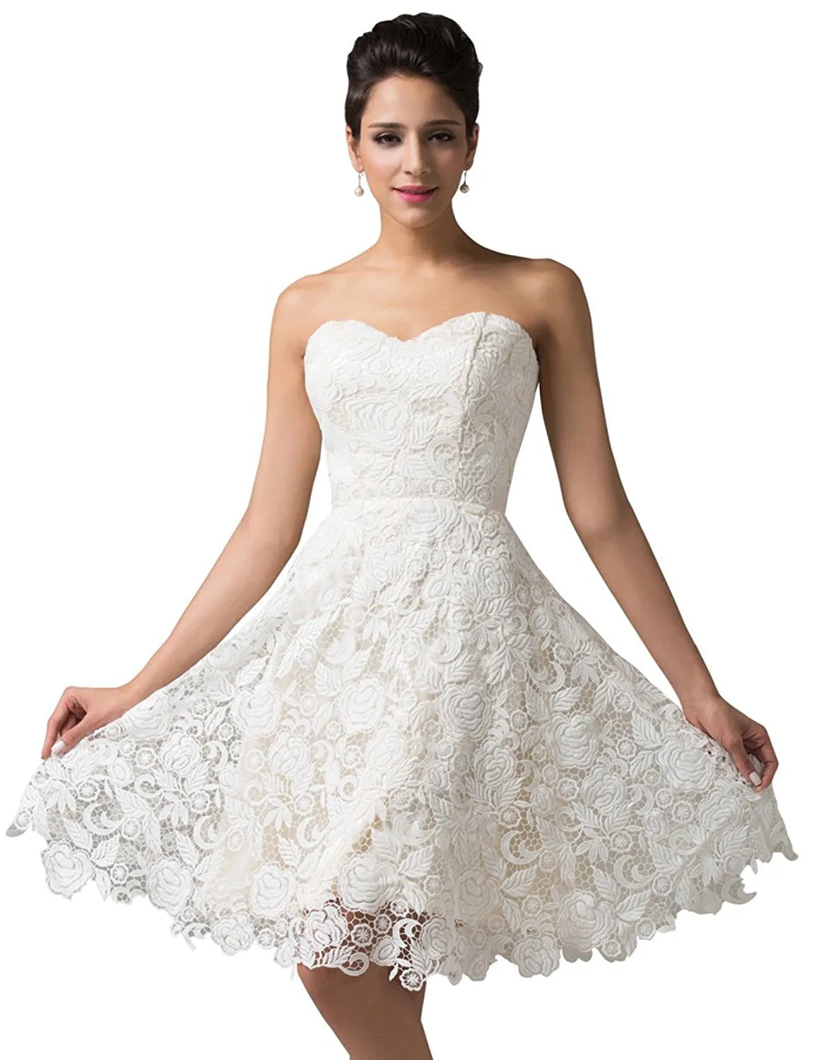 White Lace Short Bridal Prom Gown