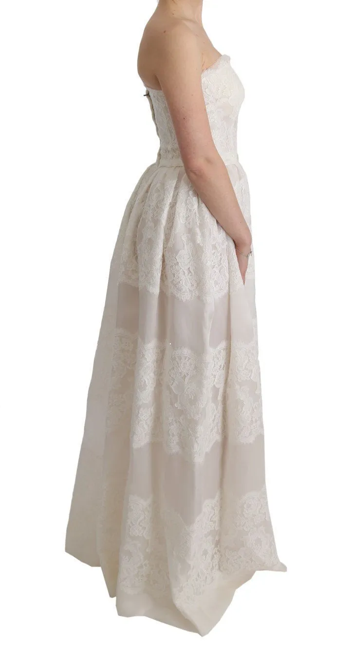 White Silk Empire Ball Floral Dress