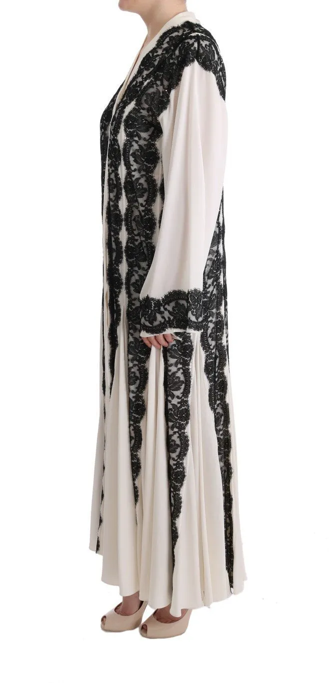 White Silk Floral Lace Kaftan Dress