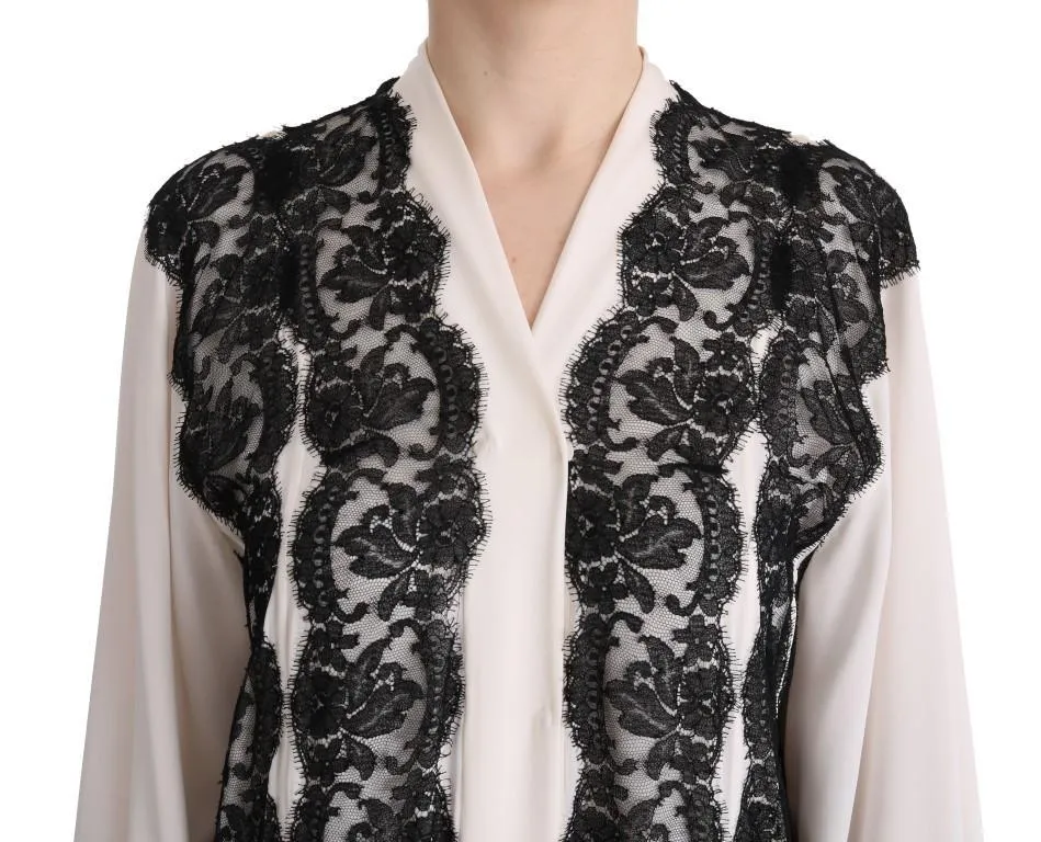 White Silk Floral Lace Kaftan Dress