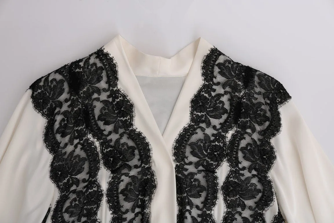 White Silk Floral Lace Kaftan Dress