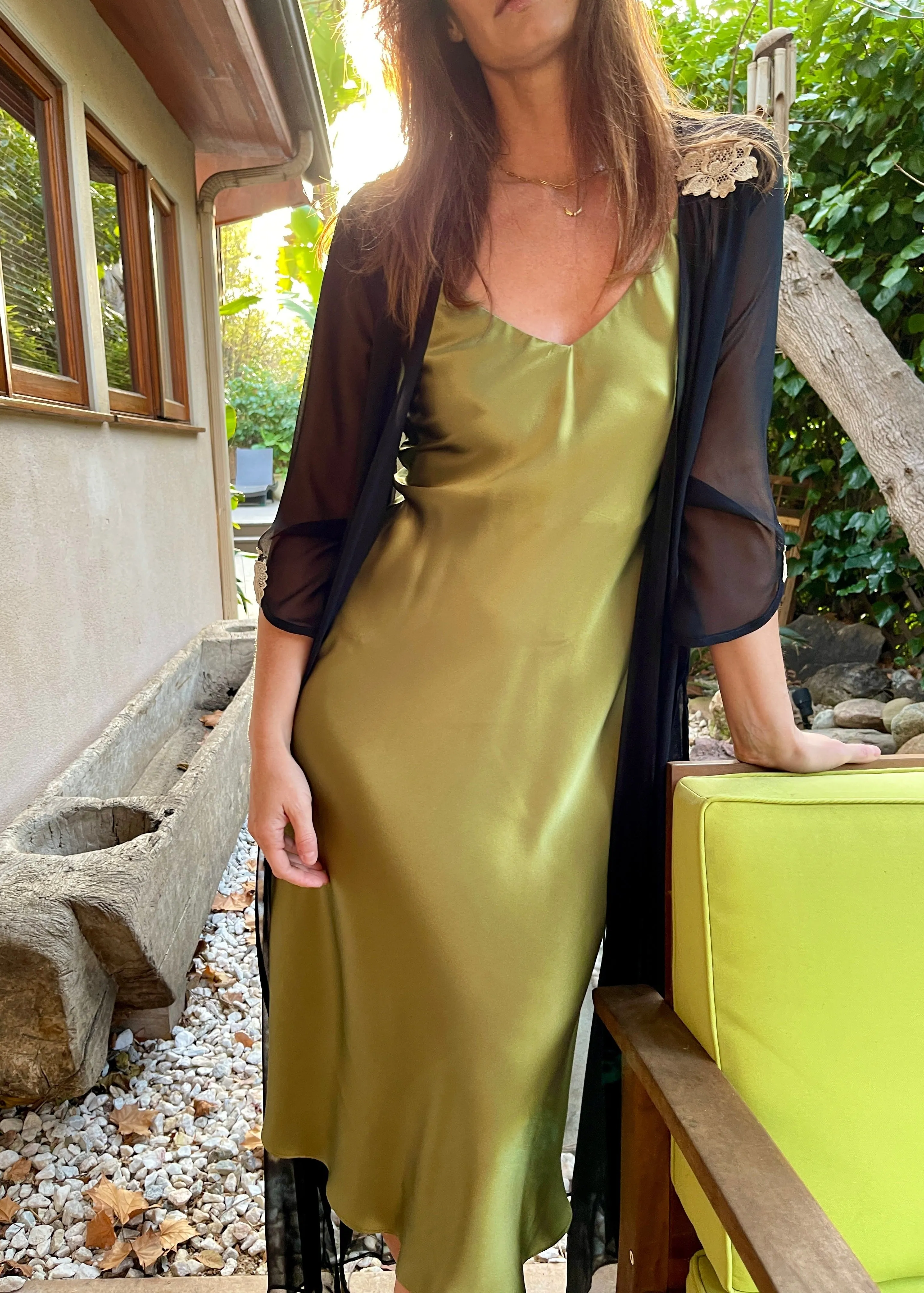 Willow Robe in Black Silk Georgette