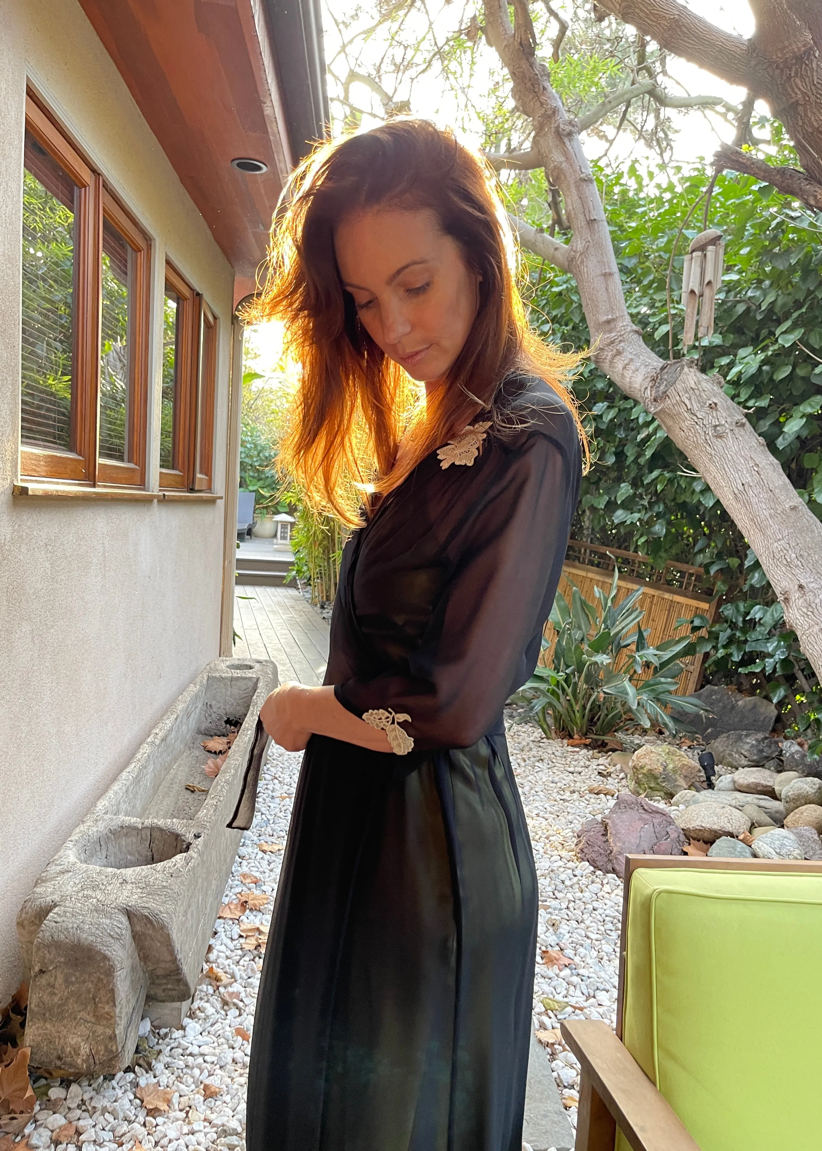 Willow Robe in Black Silk Georgette