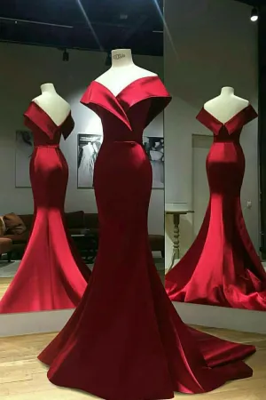 Wine Red Mermaid Evening Gown with Wide Off-the-shoulder
