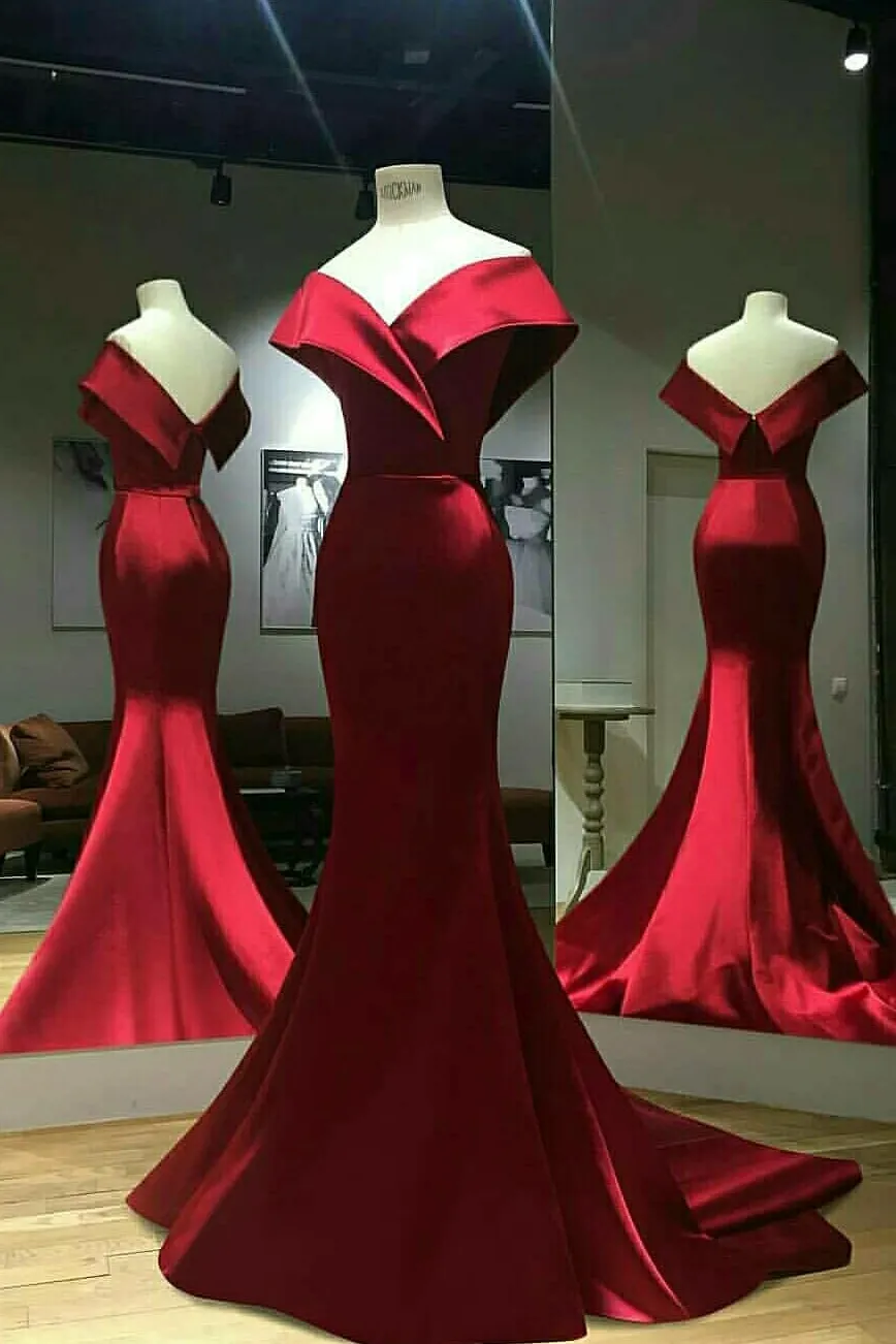 Wine Red Mermaid Evening Gown with Wide Off-the-shoulder