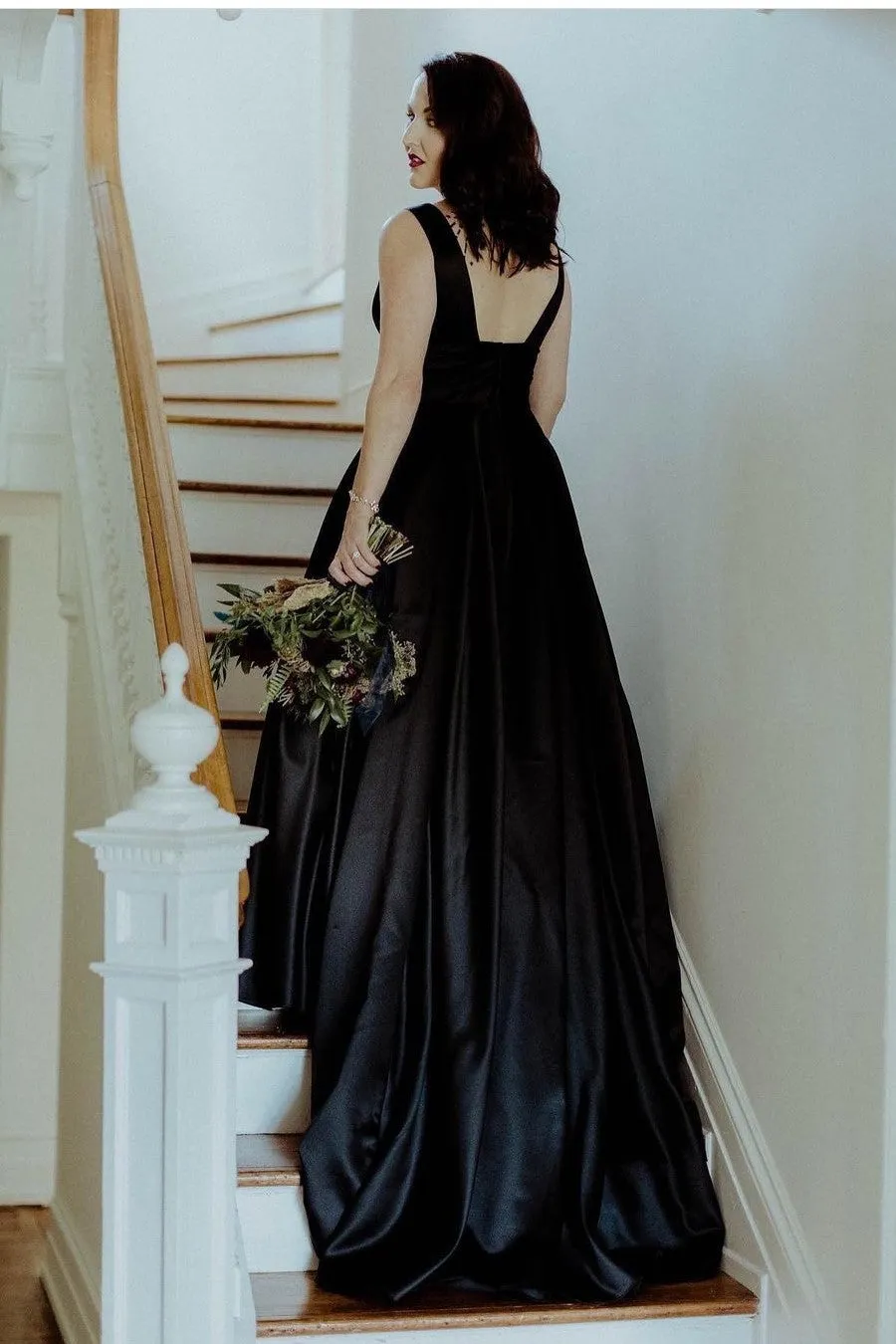 Women A-line Satin Evening Gown with V-neckline