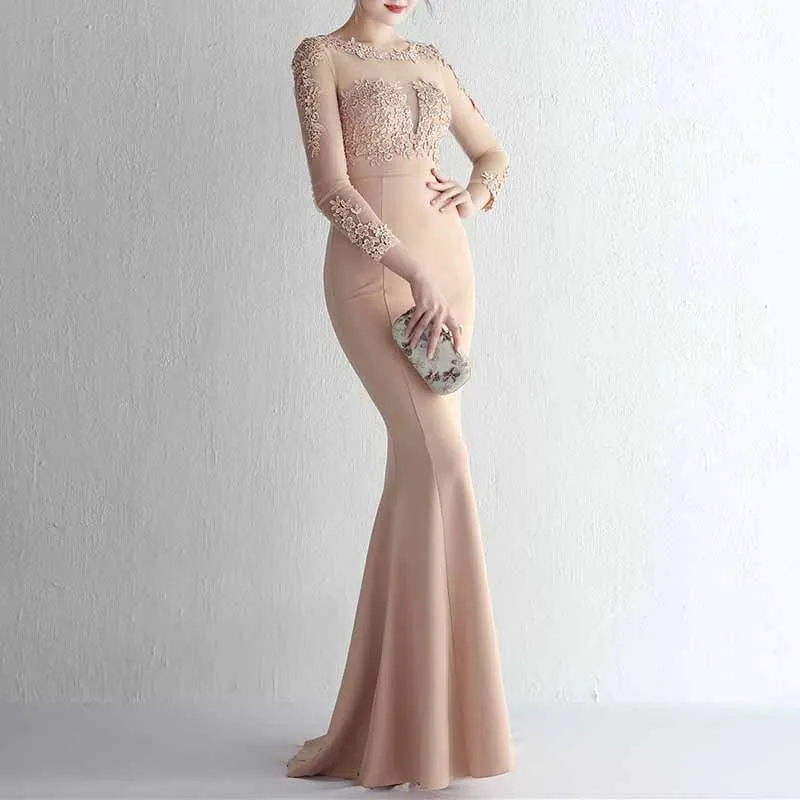 Women's Lace Appliques Mermaid Long Train Prom Dresses