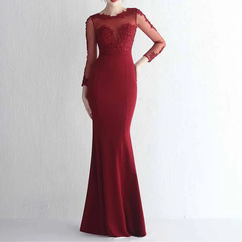 Women's Lace Appliques Mermaid Long Train Prom Dresses