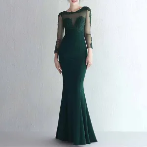 Women's Lace Appliques Mermaid Long Train Prom Dresses
