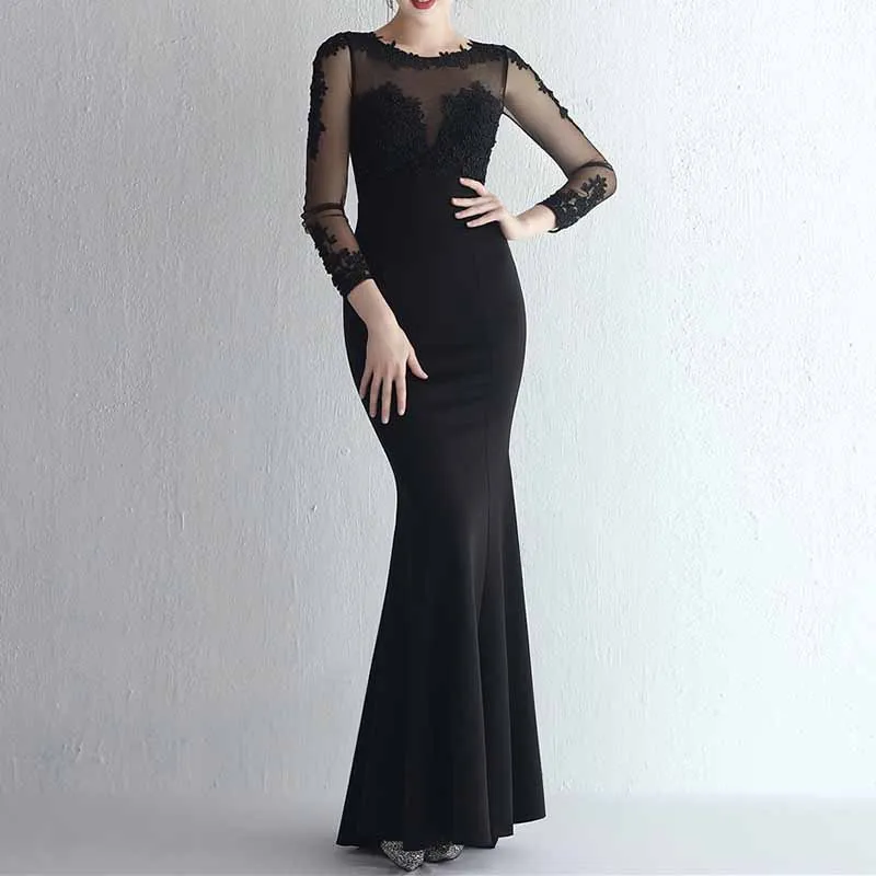 Women's Lace Appliques Mermaid Long Train Prom Dresses