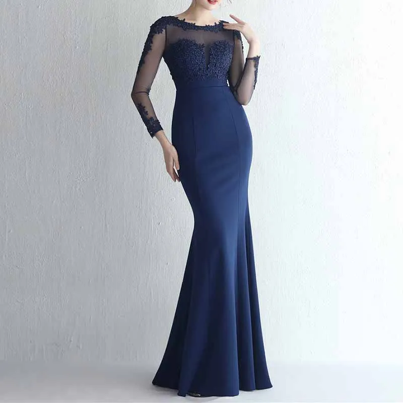 Women's Lace Appliques Mermaid Long Train Prom Dresses