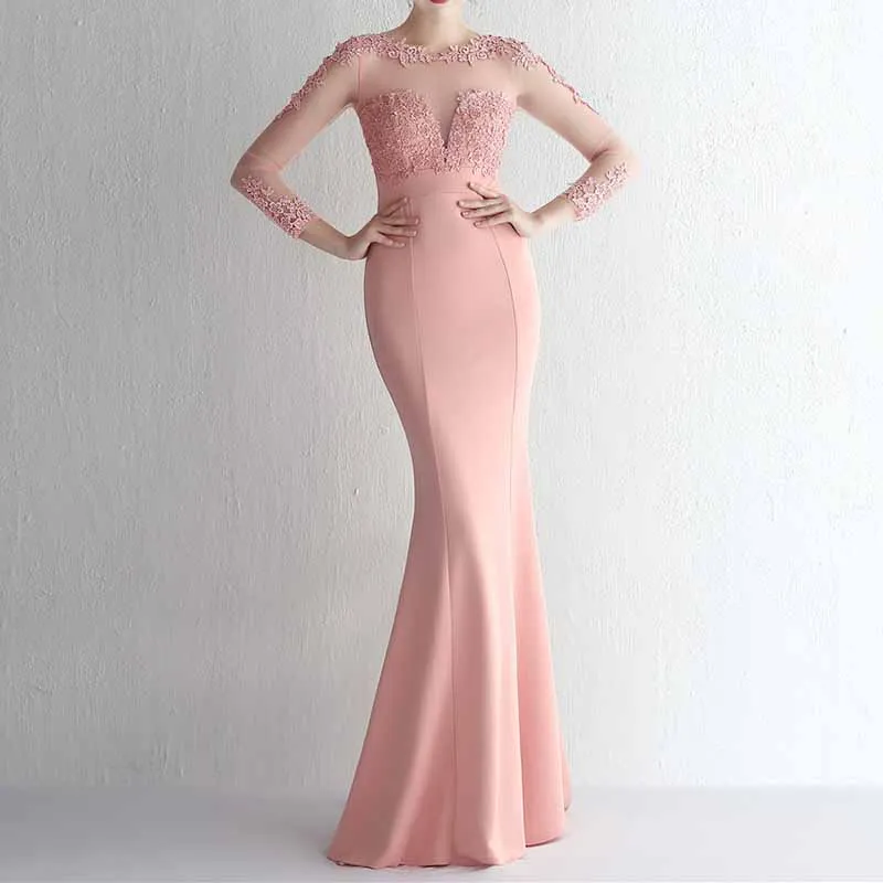 Women's Lace Appliques Mermaid Long Train Prom Dresses