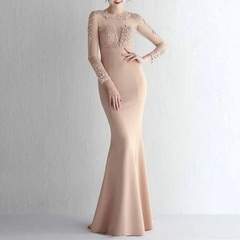 Women's Lace Appliques Mermaid Long Train Prom Dresses