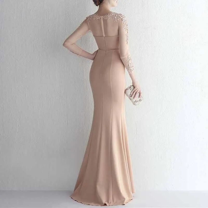 Women's Lace Appliques Mermaid Long Train Prom Dresses