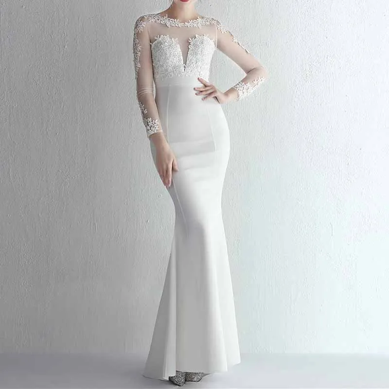 Women's Lace Appliques Mermaid Long Train Prom Dresses
