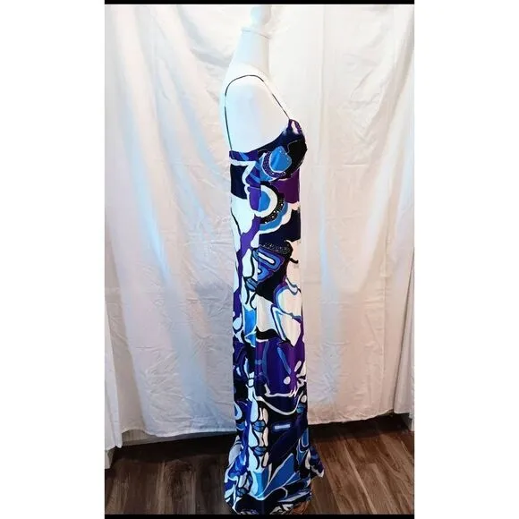 Y2K Vintage Satin Mosaic Beaded Evening Gown