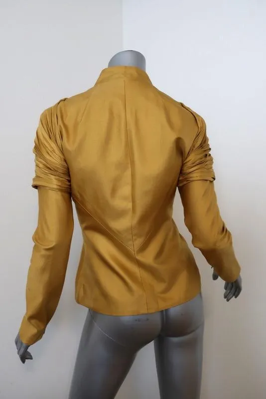 Zac Posen Jacket Mustard Accordion Pleated Silk Twill Size 4 Evening Jacket