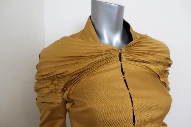 Zac Posen Jacket Mustard Accordion Pleated Silk Twill Size 4 Evening Jacket