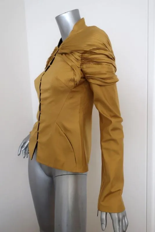 Zac Posen Jacket Mustard Accordion Pleated Silk Twill Size 4 Evening Jacket