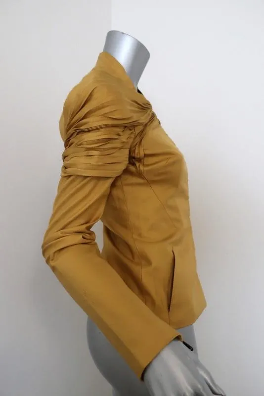 Zac Posen Jacket Mustard Accordion Pleated Silk Twill Size 4 Evening Jacket