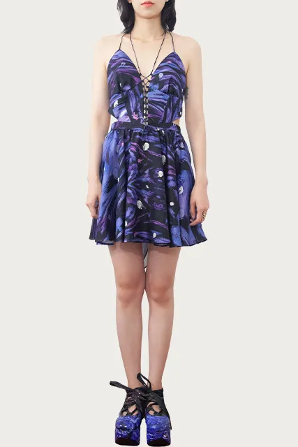 ZETA LACE-UP CUTOUT HALTERNECK MINI DRESS
