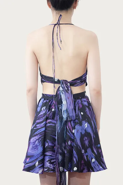 ZETA LACE-UP CUTOUT HALTERNECK MINI DRESS