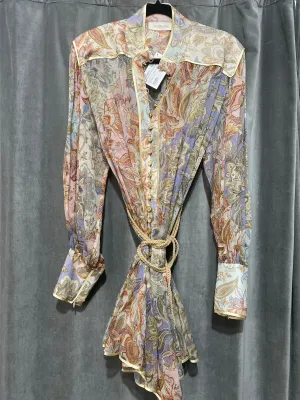 ZIMMERMANN Floral/Paisely Print Long Sleeve Silk Rope Belt Dress